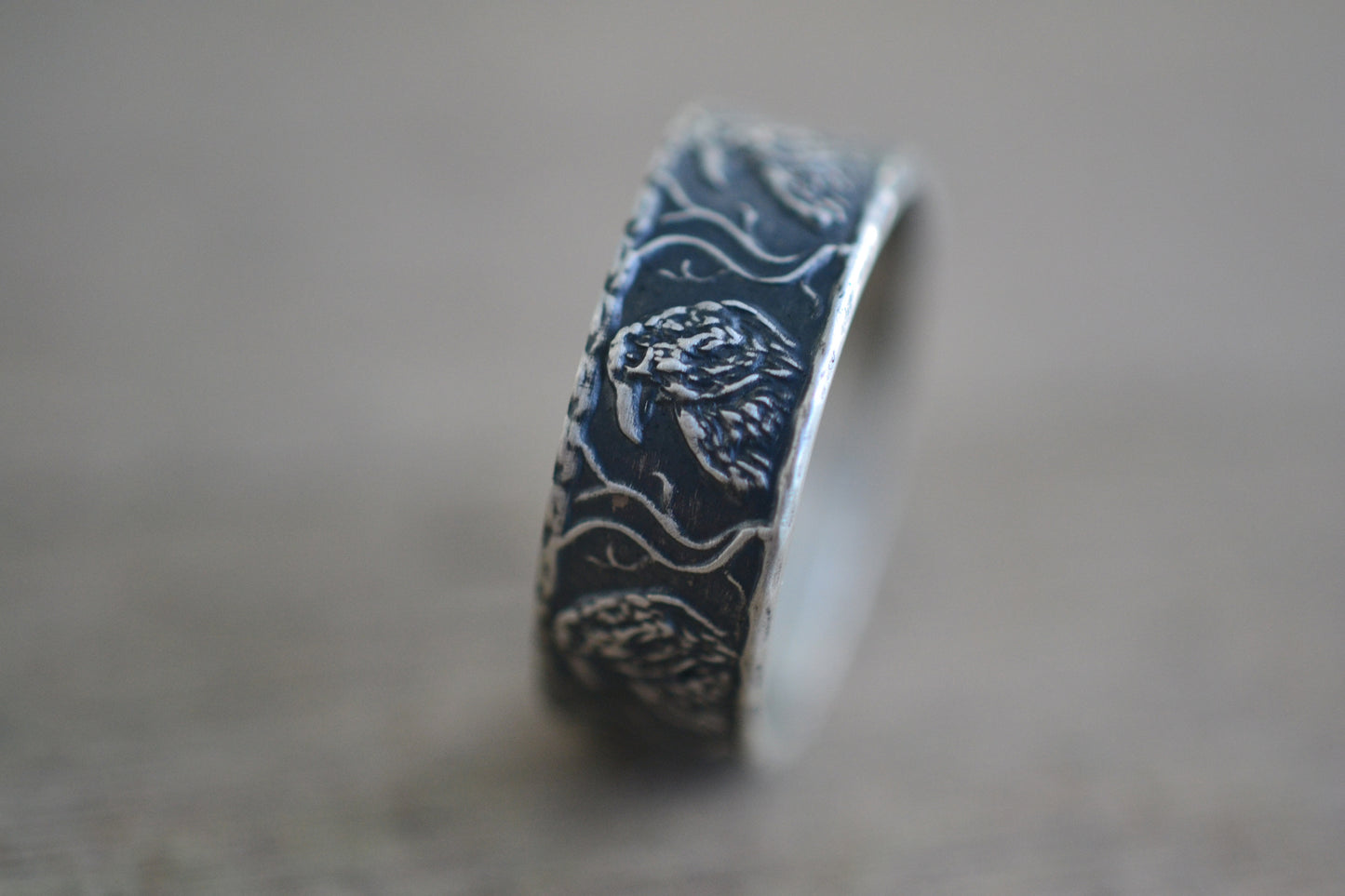 Oxidised Silver Crow Pattern Handfasting Ring