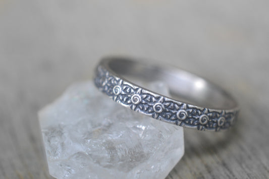 Oxidised Sterling Silver Sun Wedding Band