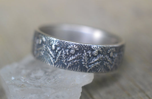 Oxidised Silver Thistle Wedding Band