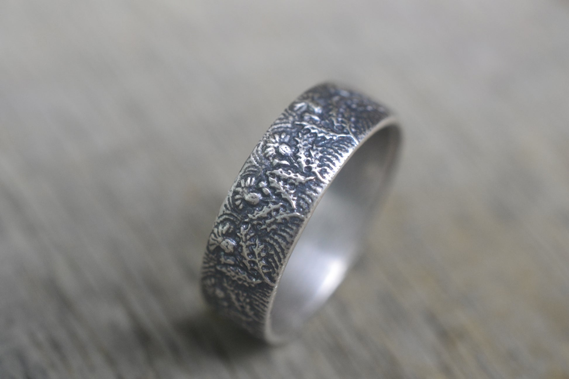 Oxidised Silver Thistle Flower Wedding Ring