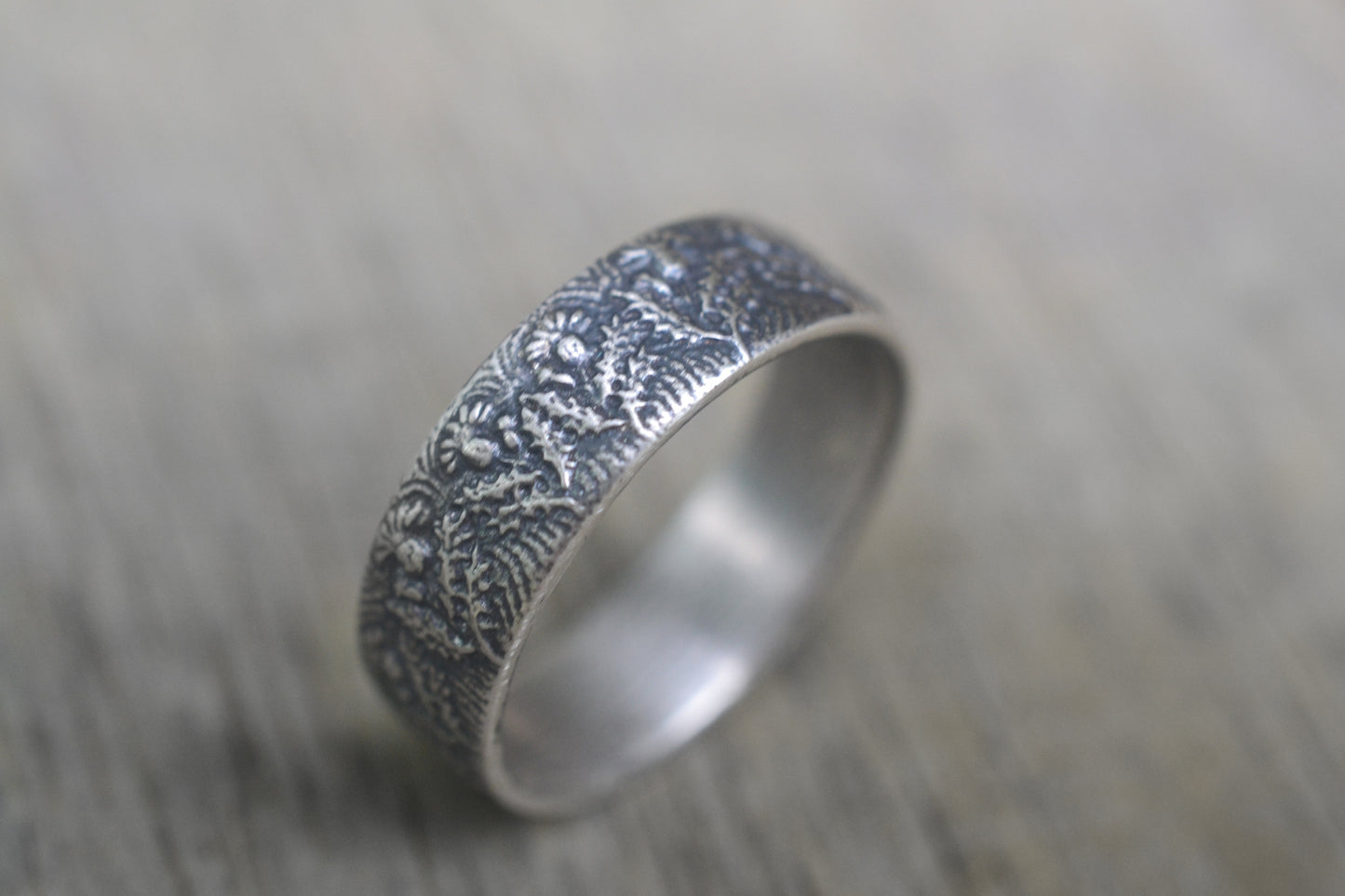 Mens Wide Wedding Band With Thistle Pattern