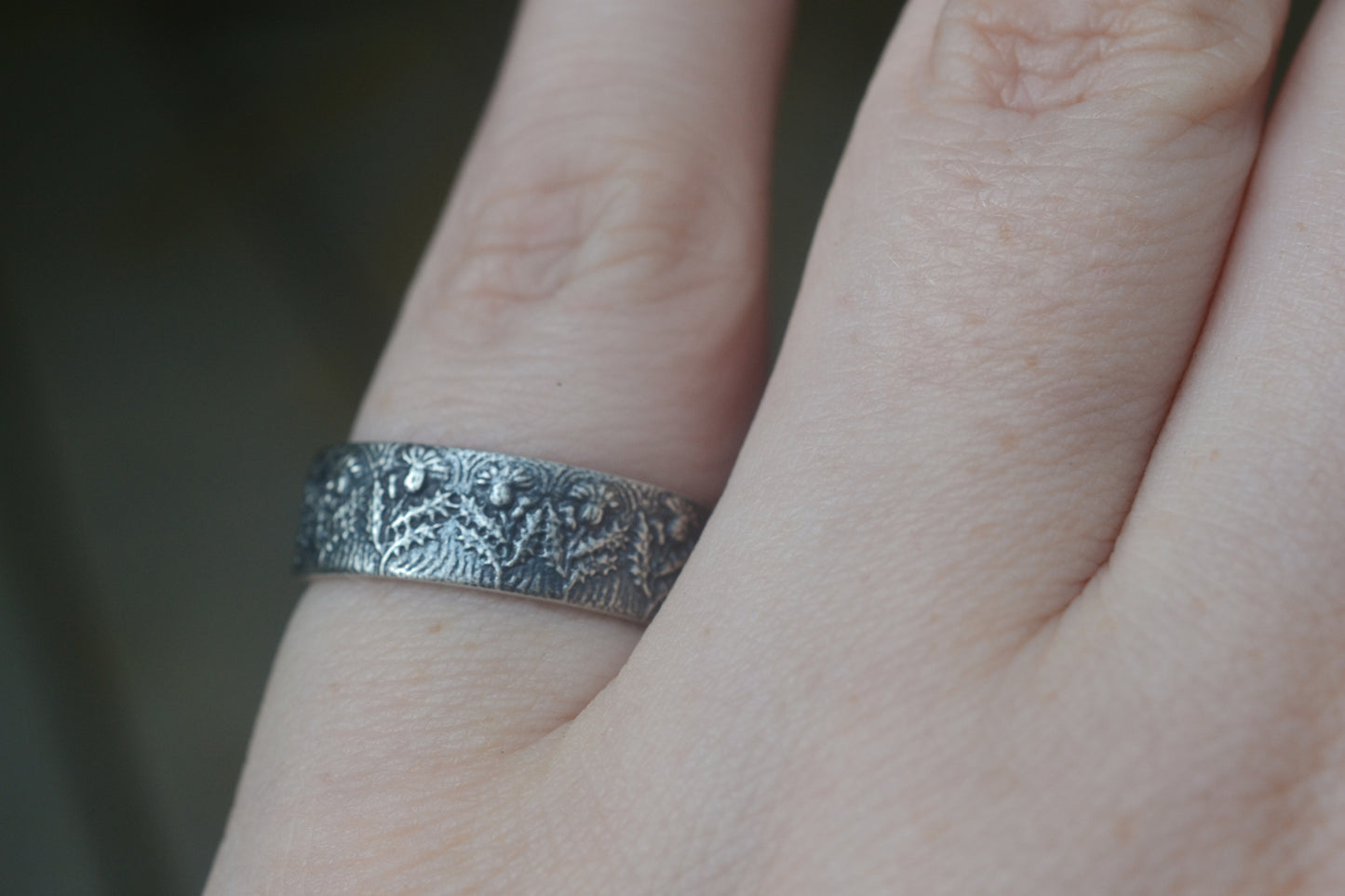 Scottish Flower Thistle Ring in Oxidised Silver