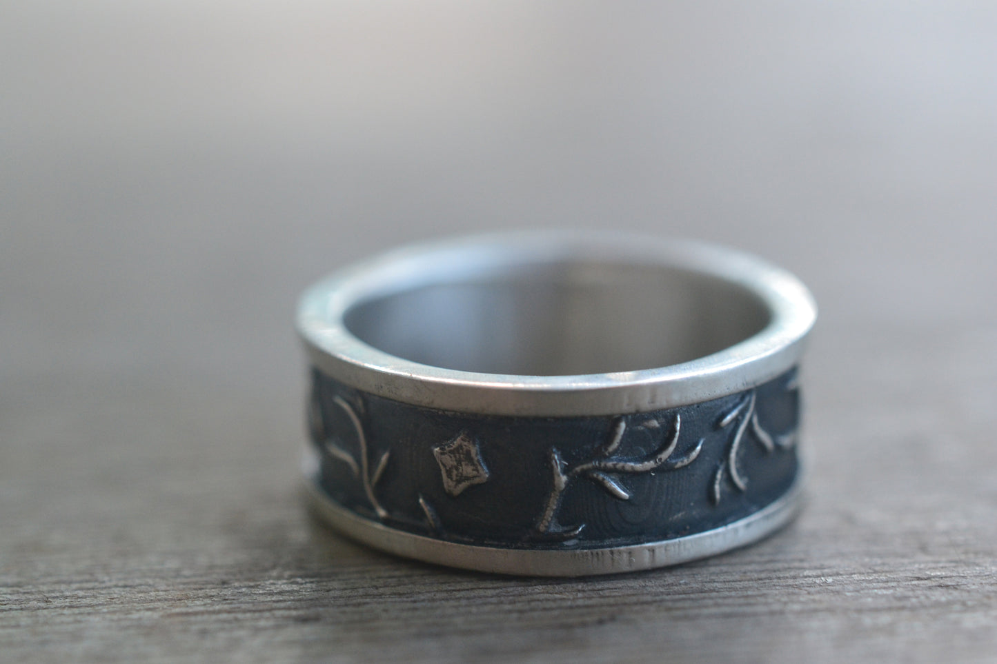 Mens Oxidisd Silver Moon & Star Ring