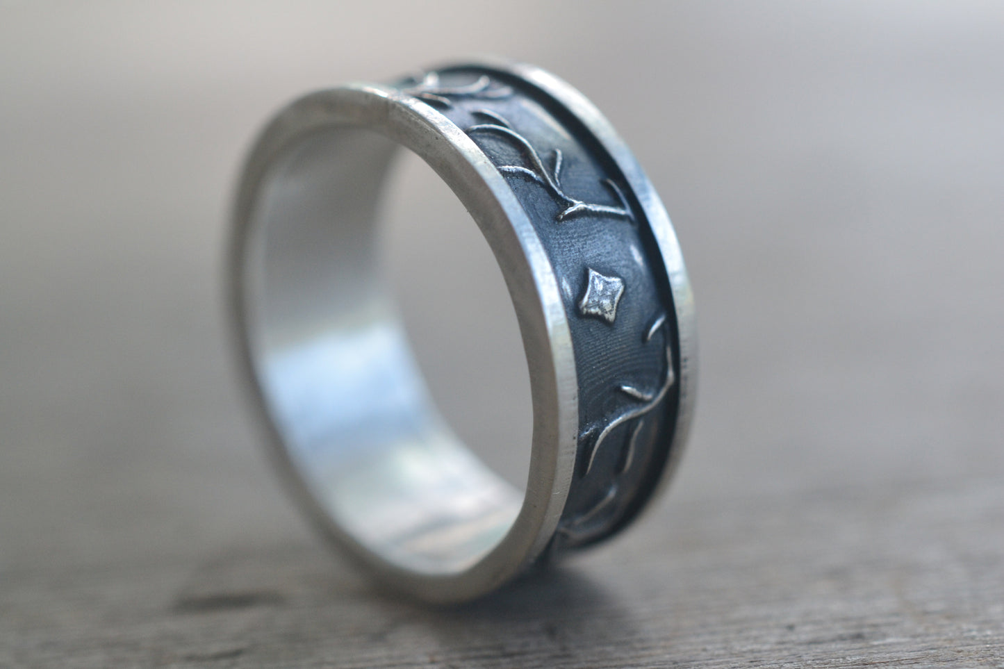 Oxidised Silver Thorn Wedding Band