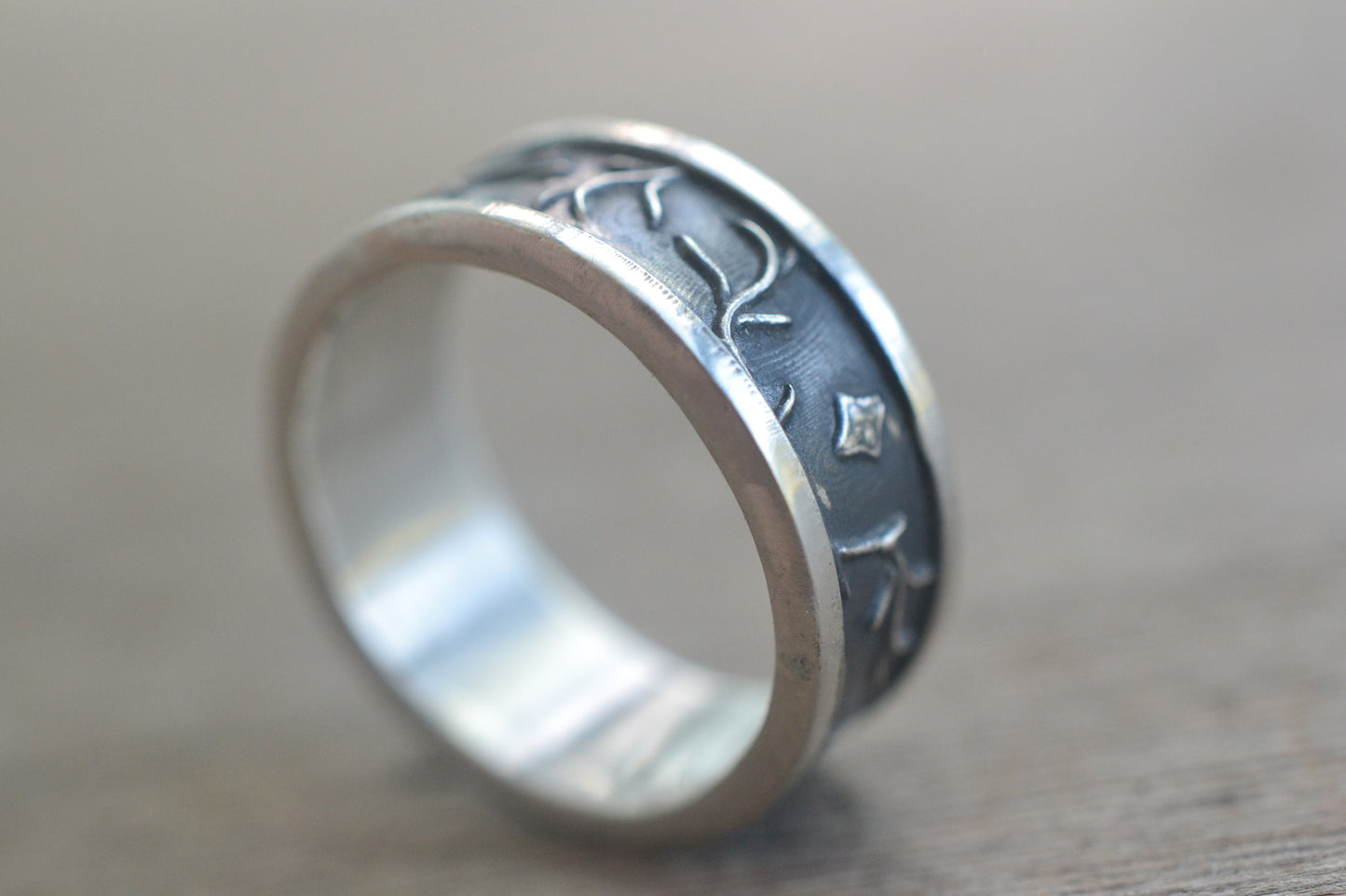 Sterling Silver Moon & Star Wedding Band