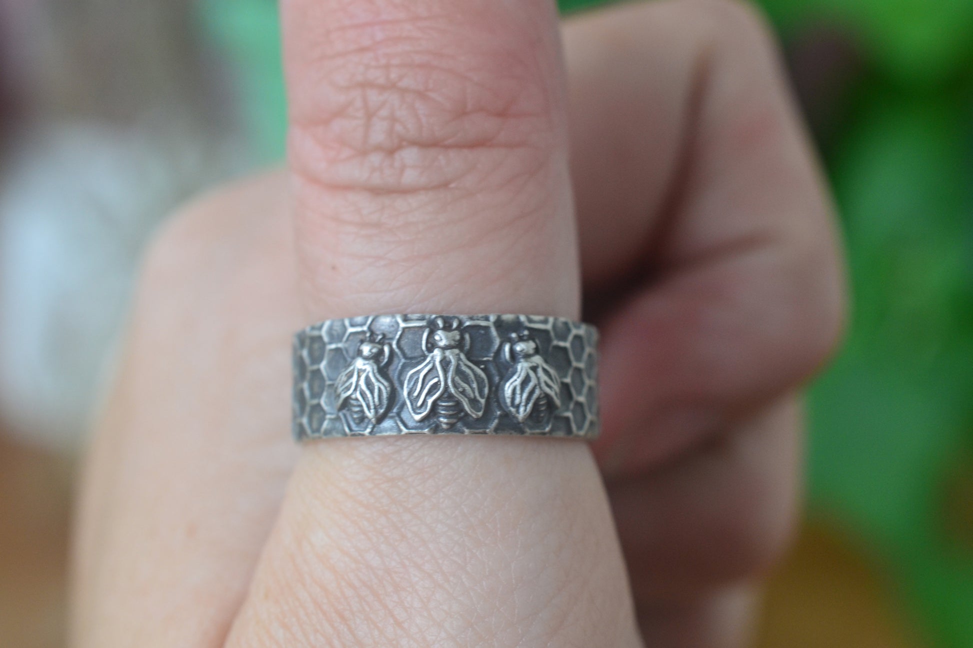 Oxidised 925 Silver Triple Honeybee Ring