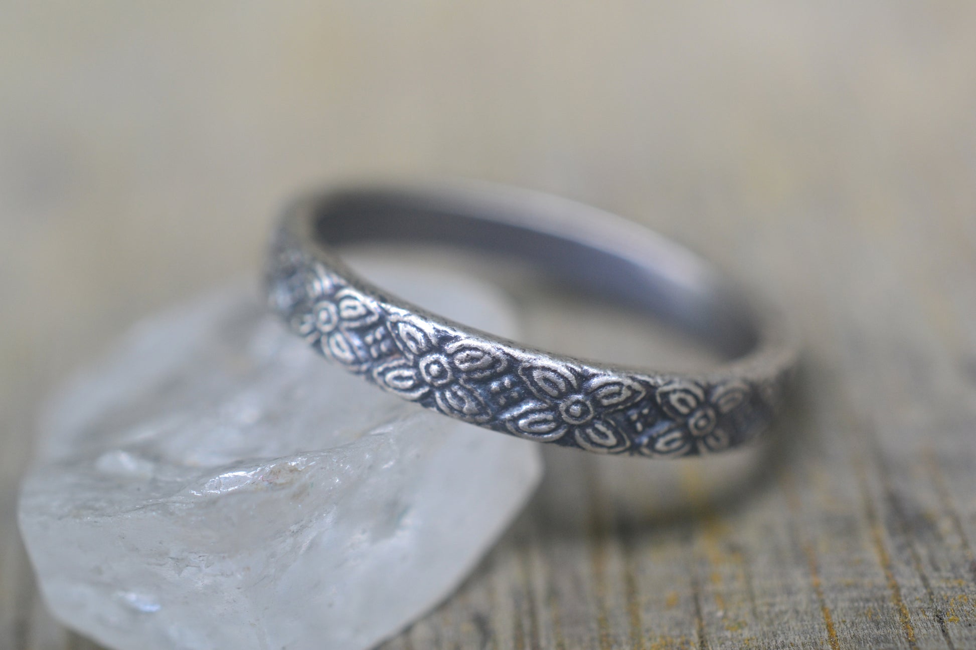 Carved Floral Medieval Style Poesy Ring