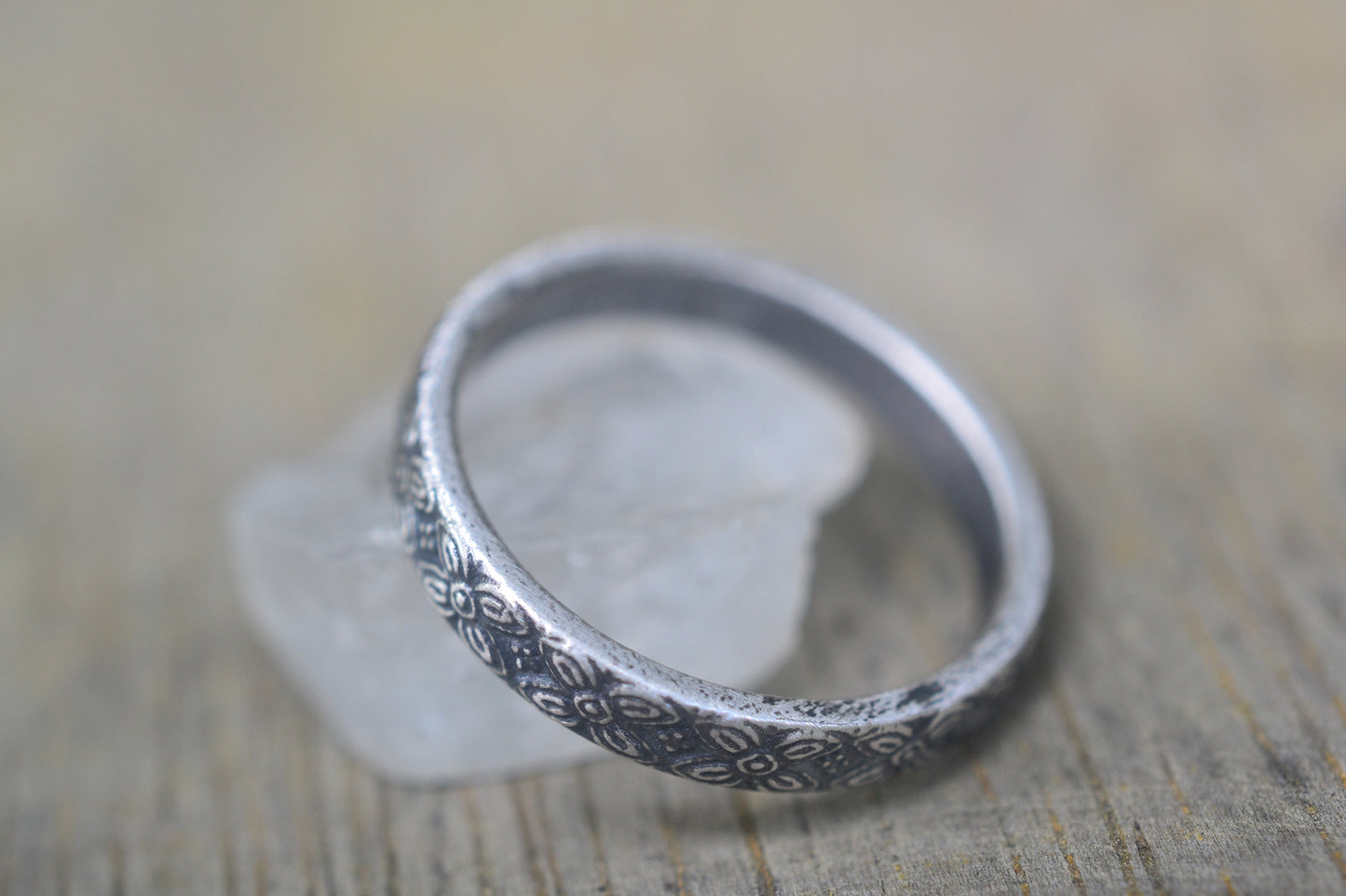 3mm Oxidised Silver Flower Wedding Band