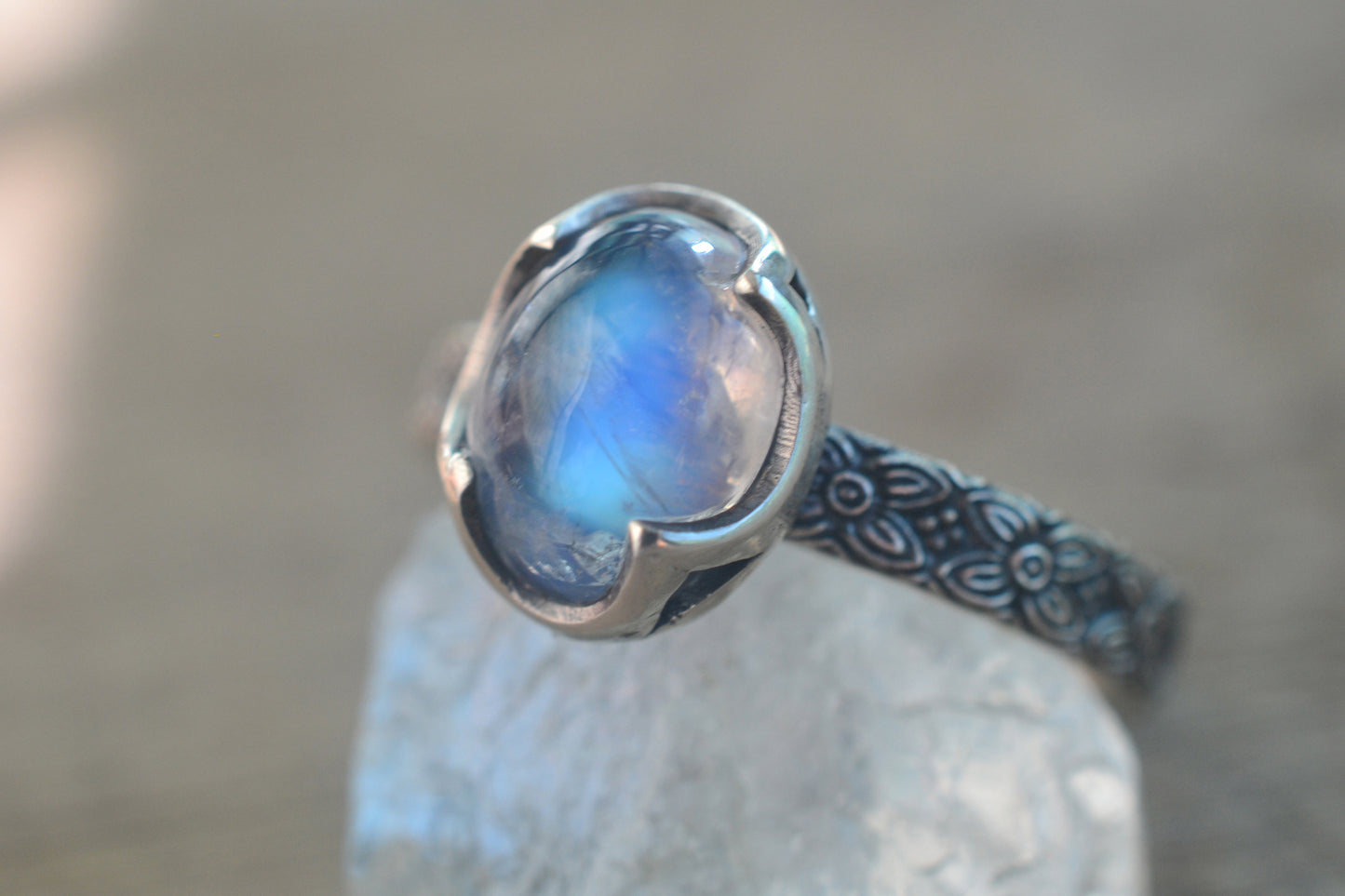 Bezel Set Rainbow Moonstone Cocktail Ring