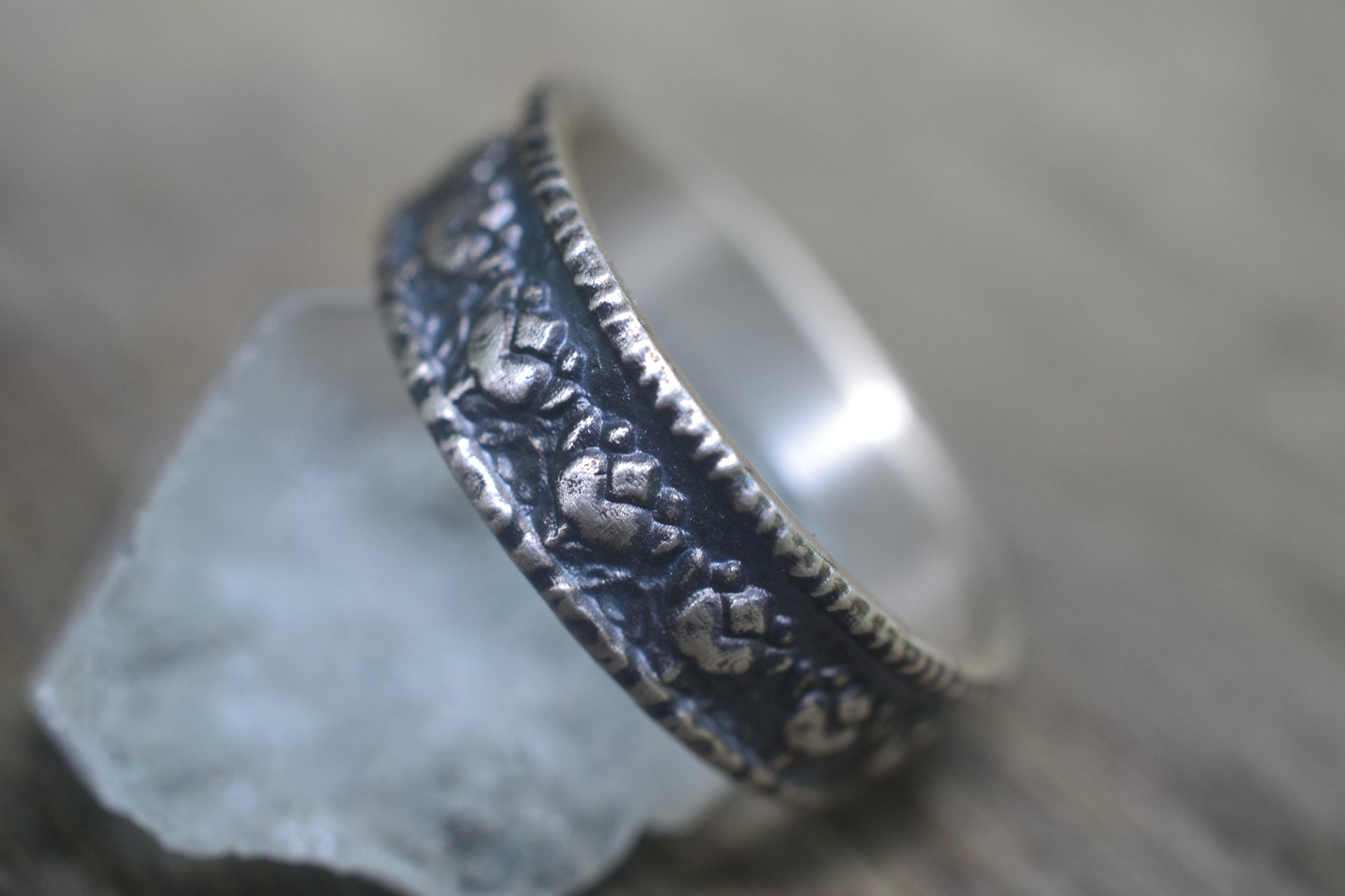 Oxidised Sterling Silver Lotus Flower Band