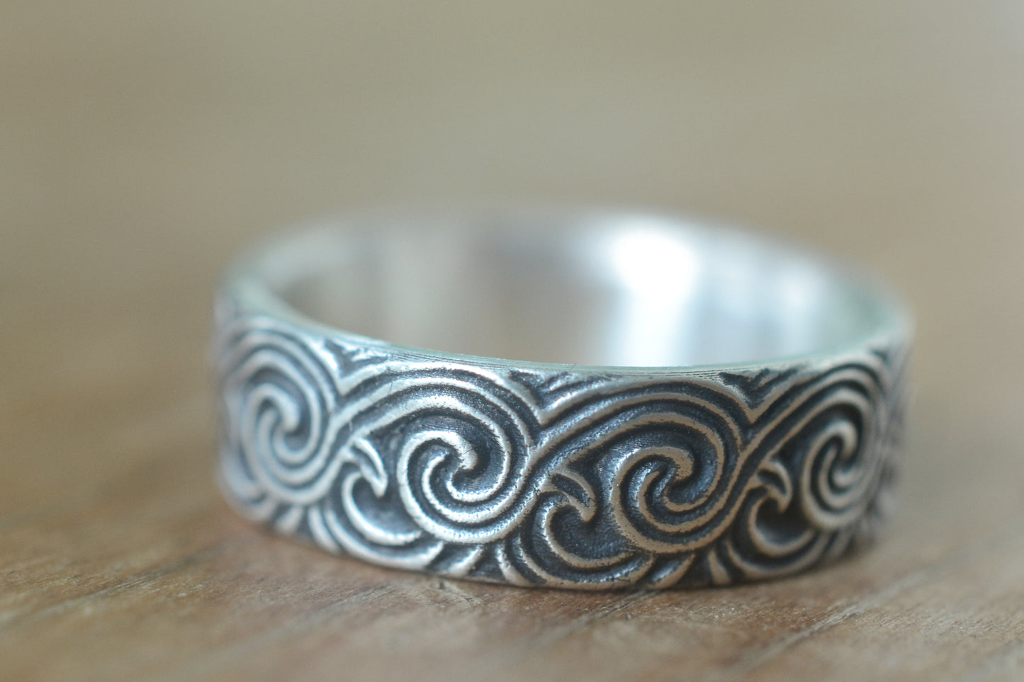 Oxidised Sterling Silver Ocean Wedding Band