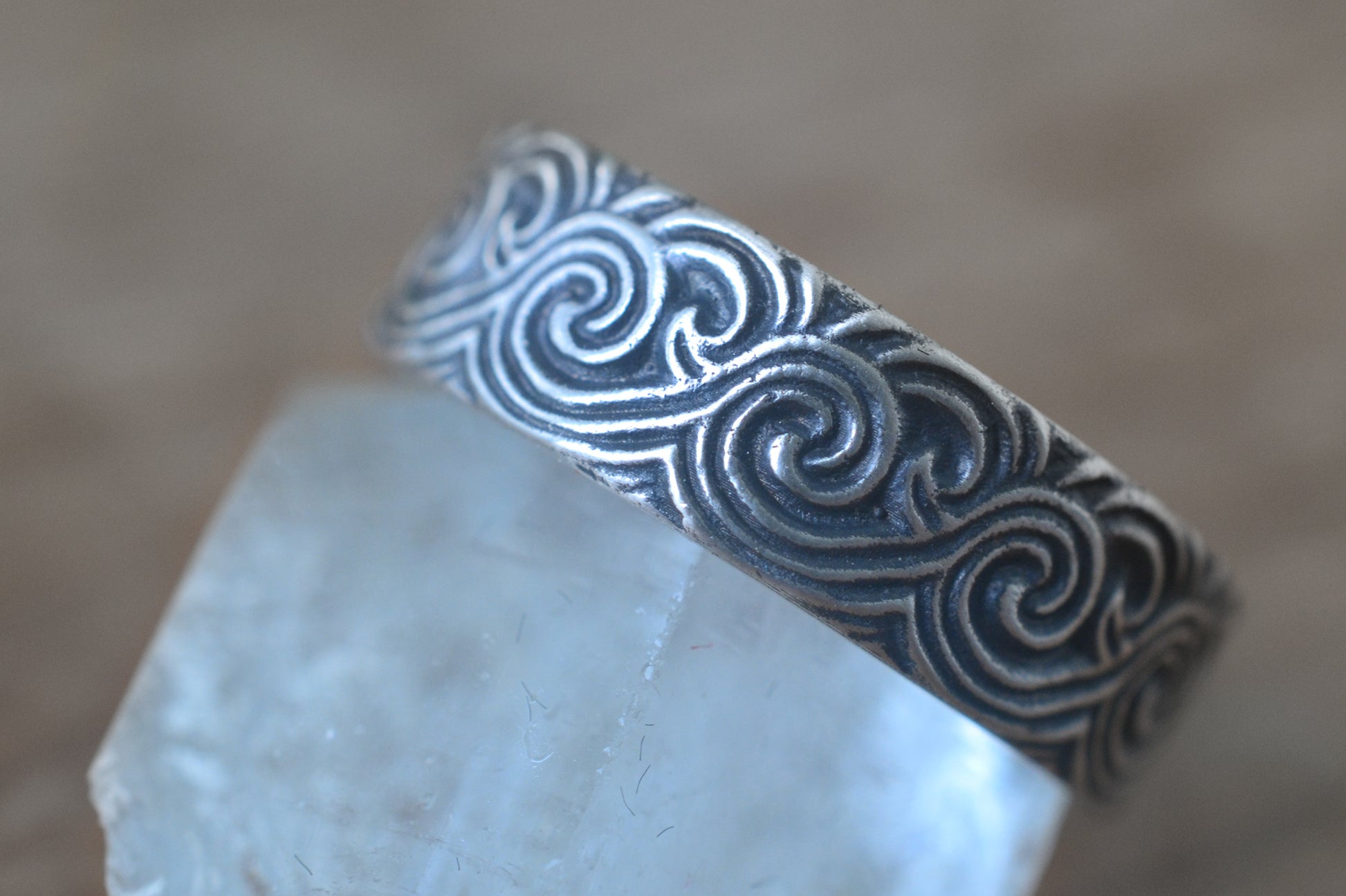 Oxidised Sterling Silver Wave Pattern Ring
