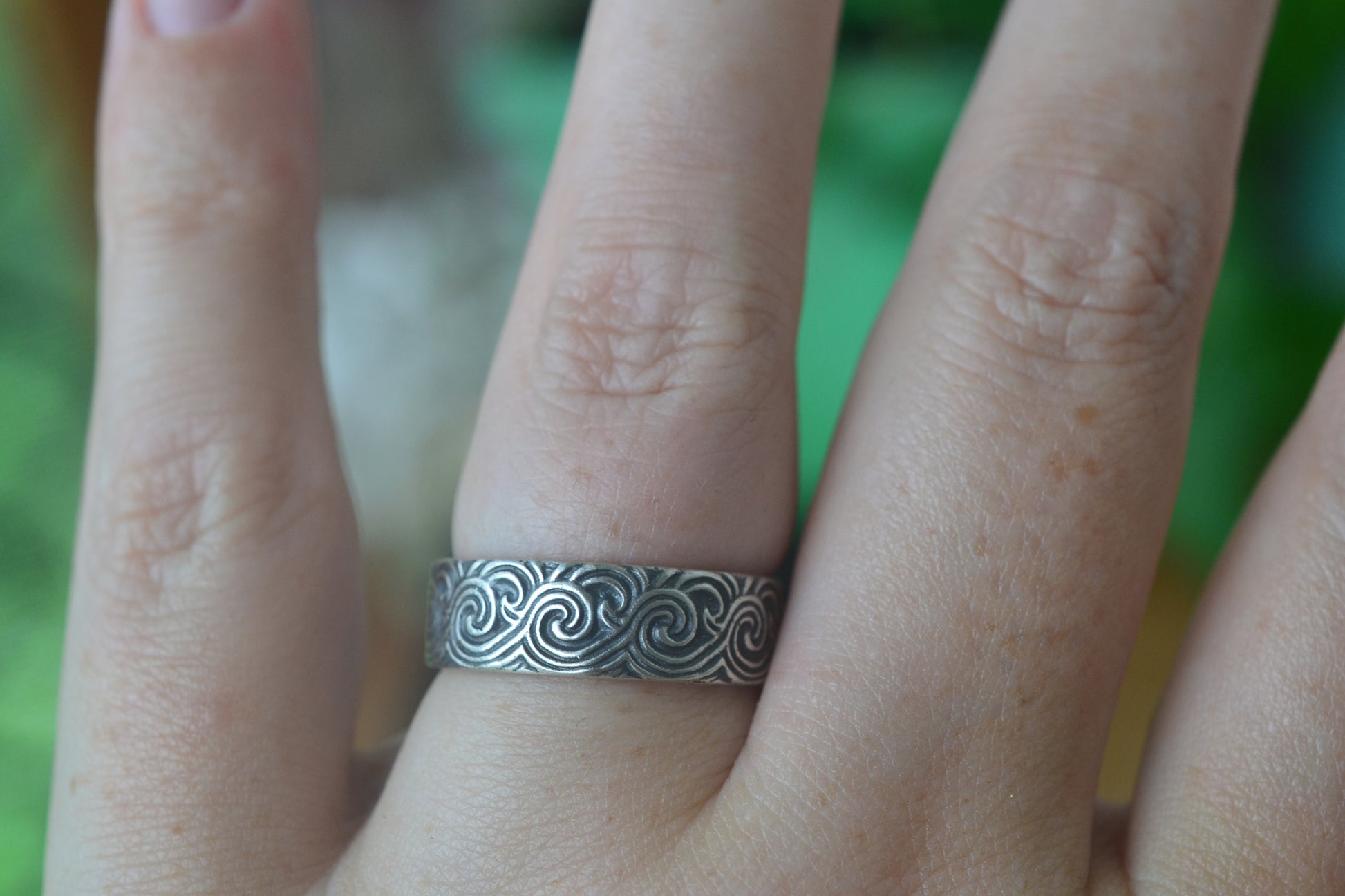 Oxidised Sterling Silver Sea Wave Ring