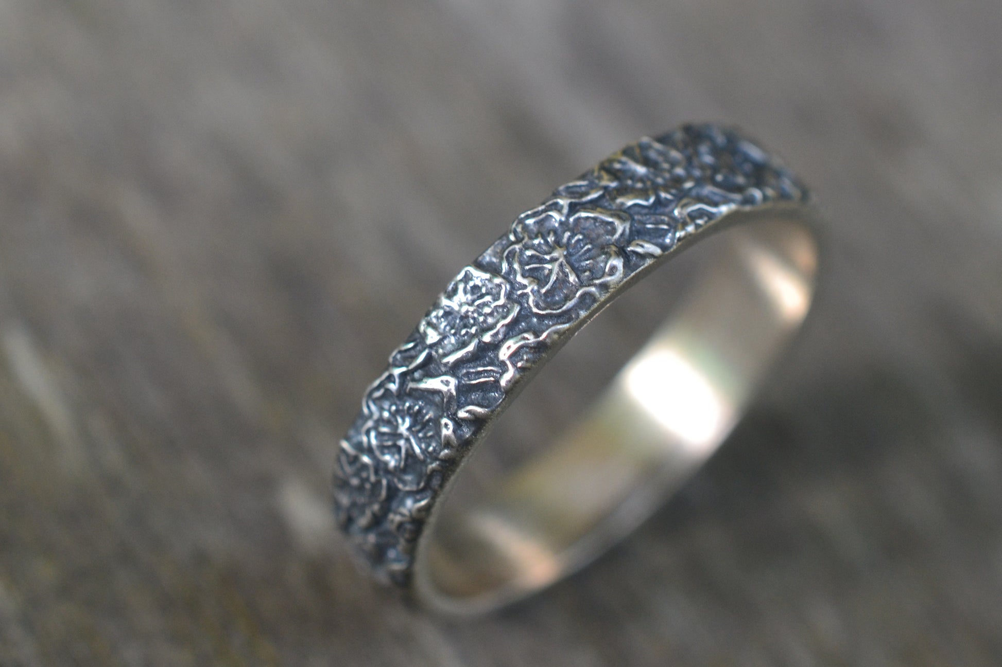 Womens Oxidised Silver Blossom Wedding Ring