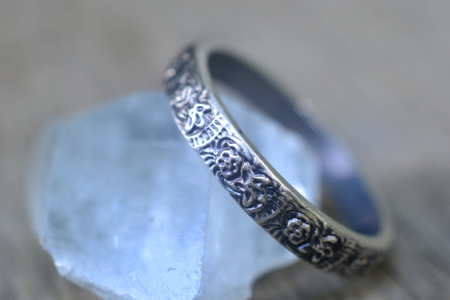Oxidised 925 Silver Floral Patterned Band