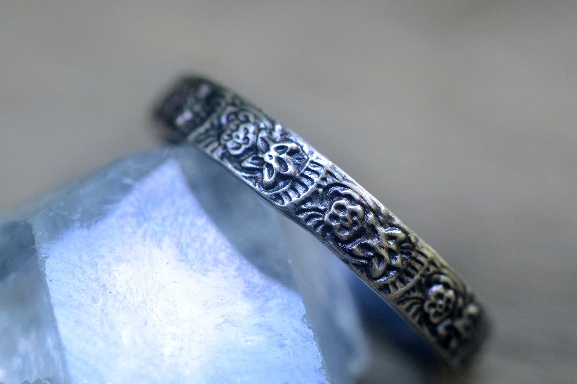 Oxidised 925 Silver Country Flower Pattern Ring