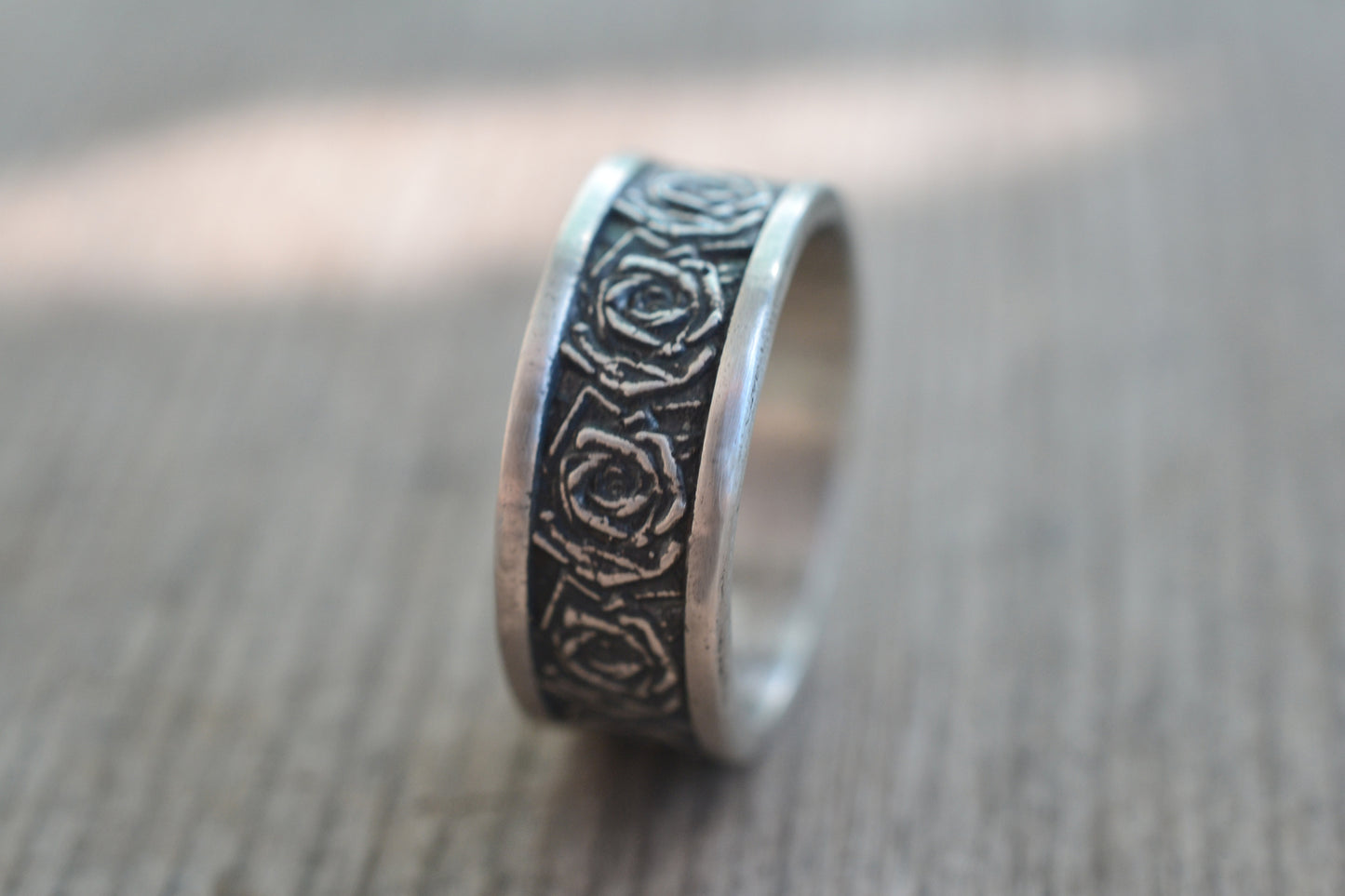 Oxidised Silver Rose Wedding Band for Men