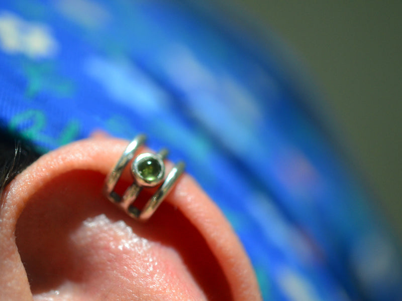 Sterling Silver Boho Ear Cuff With 3mm Peridot Gemstone