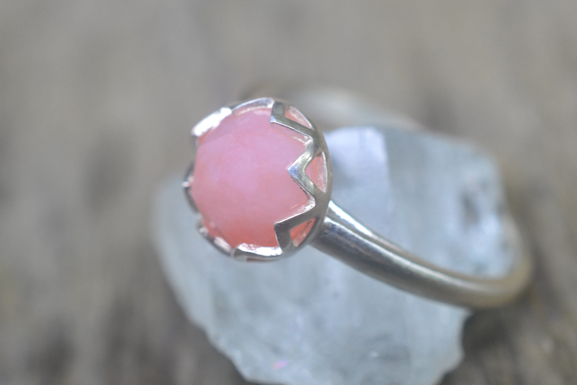 Bezel Set Pink Opal Engagement Ring in Silver