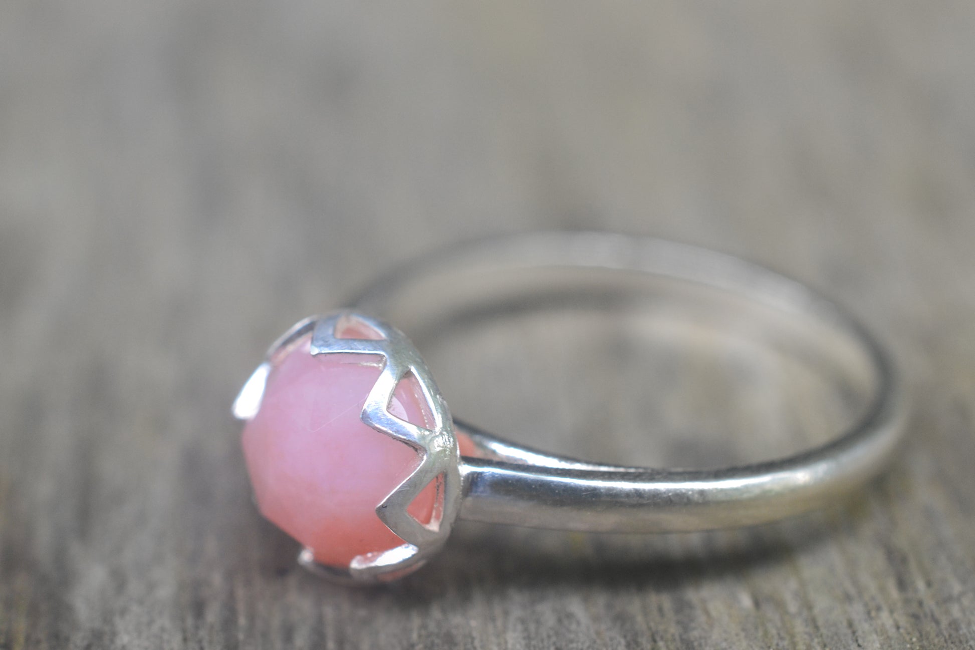 Rose Cut Pink Opal Gemstone Ring For Women