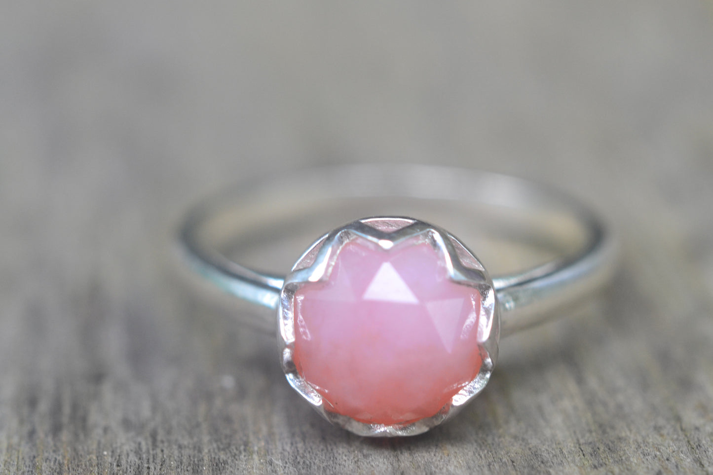 Natural Pink Opal Cathedral Engagement Ring