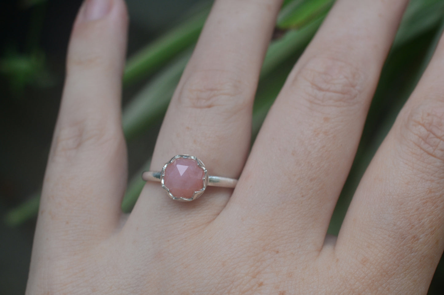 Pink Opal Cabochon Ring in Sterling Silver