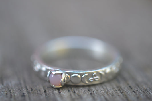 Pink Opal Triple Goddess Moon Phase Ring in Silver