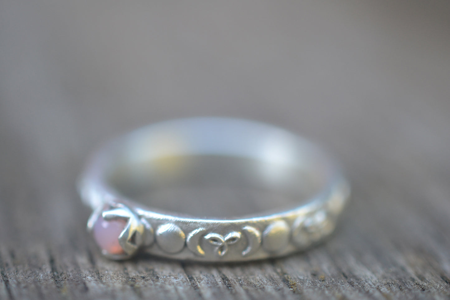 3mm Pink Opal Triple Goddess Ring in Silver