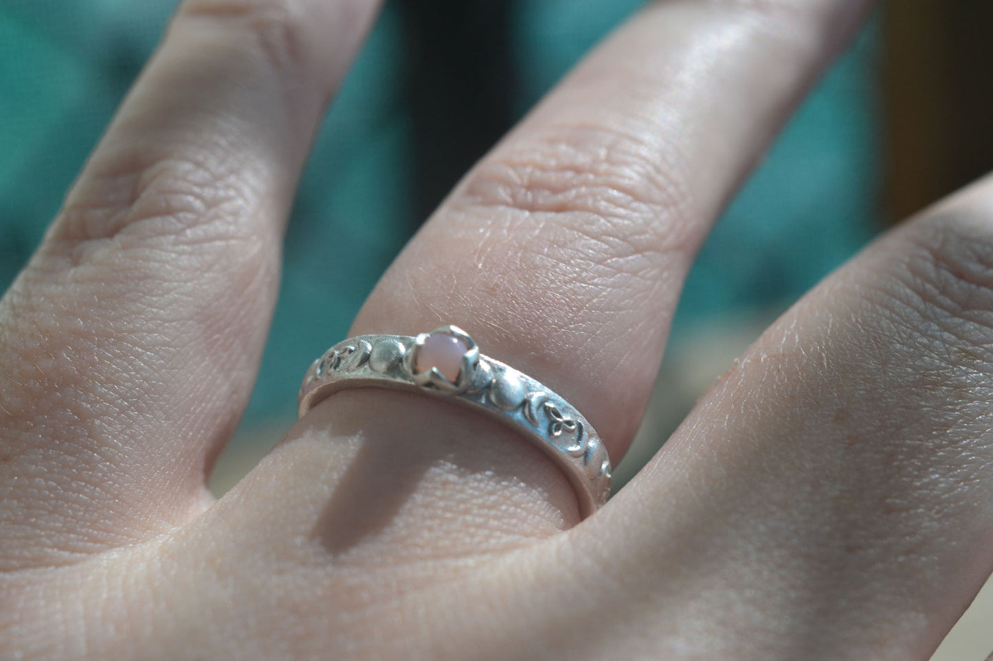 Pink Opal Triple Moon Ring in Sterling Silver