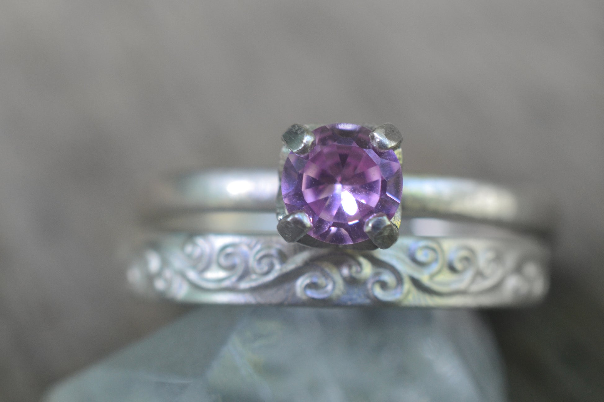 925 Silver Bridal Set With Created Pink Sapphire
