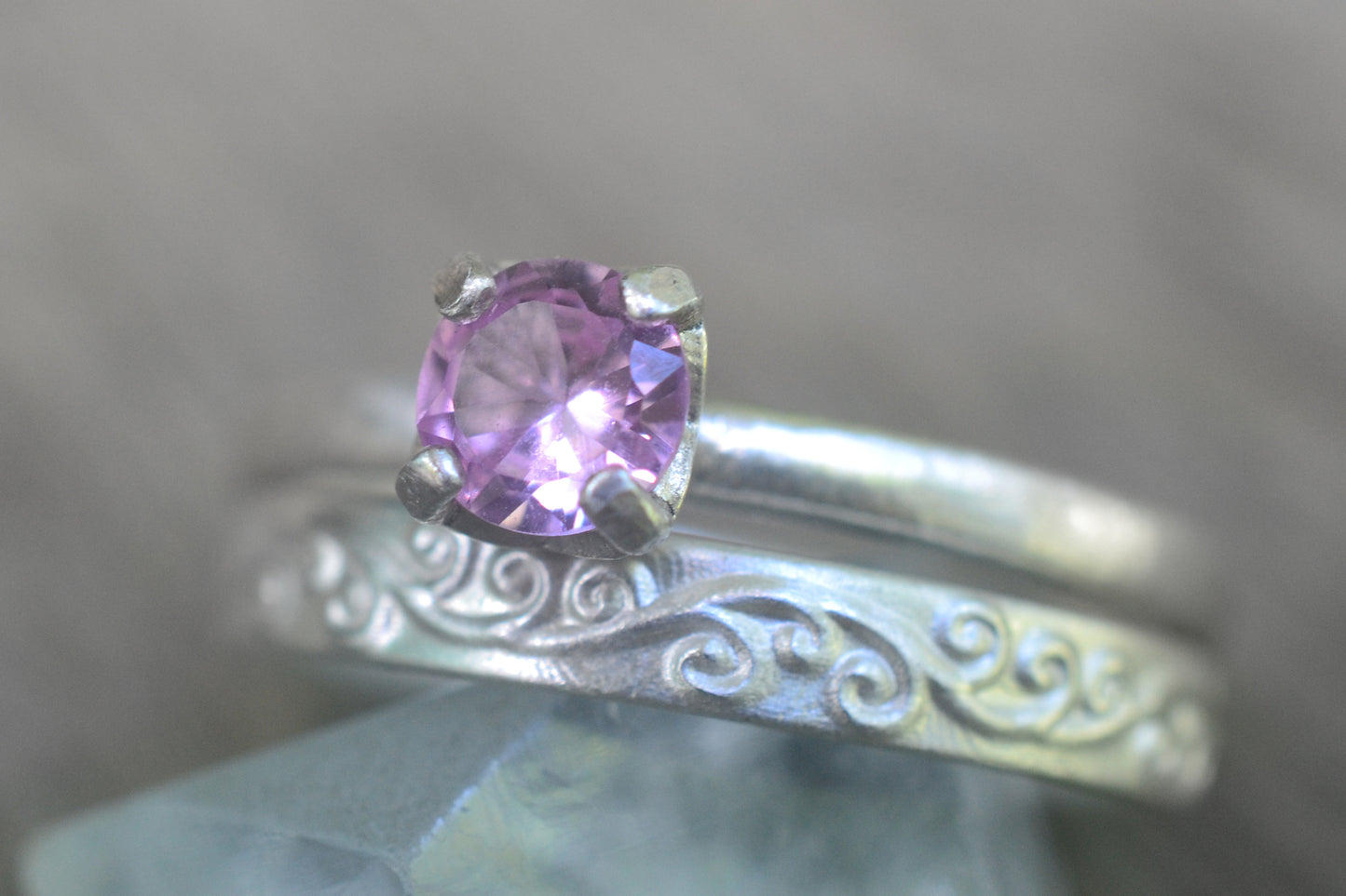 Pink Sapphire Solitaire Ring Set in Sterling