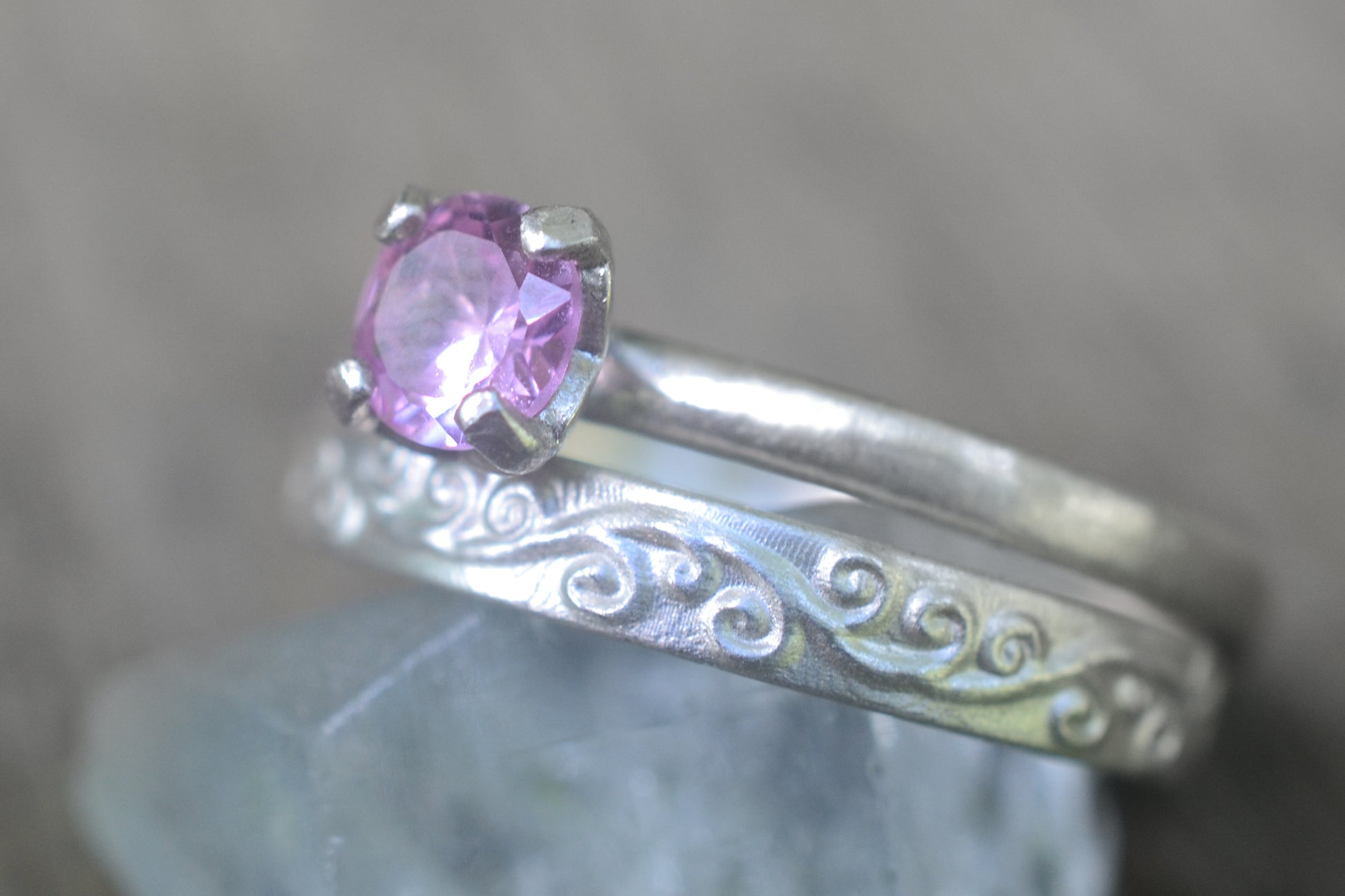 5mm Pink Sapphire Ring Set In 925 Sterling