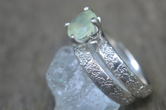 Green Prehnite Wedding Set in Floral Silver