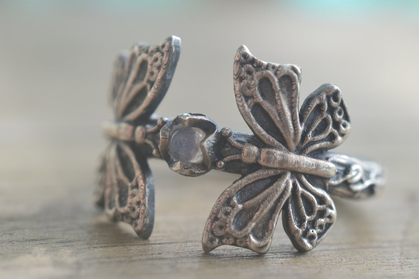 Woodland Butterfly Ring With Rainbow Moonstone