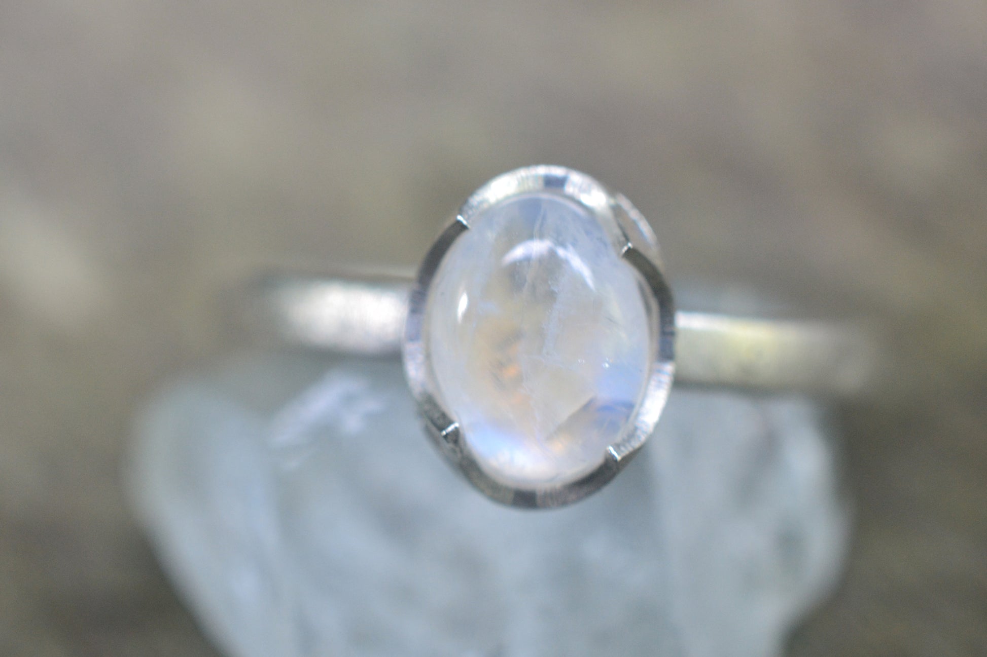 Natural Rainbow Moonstone Ring in 925 Silver