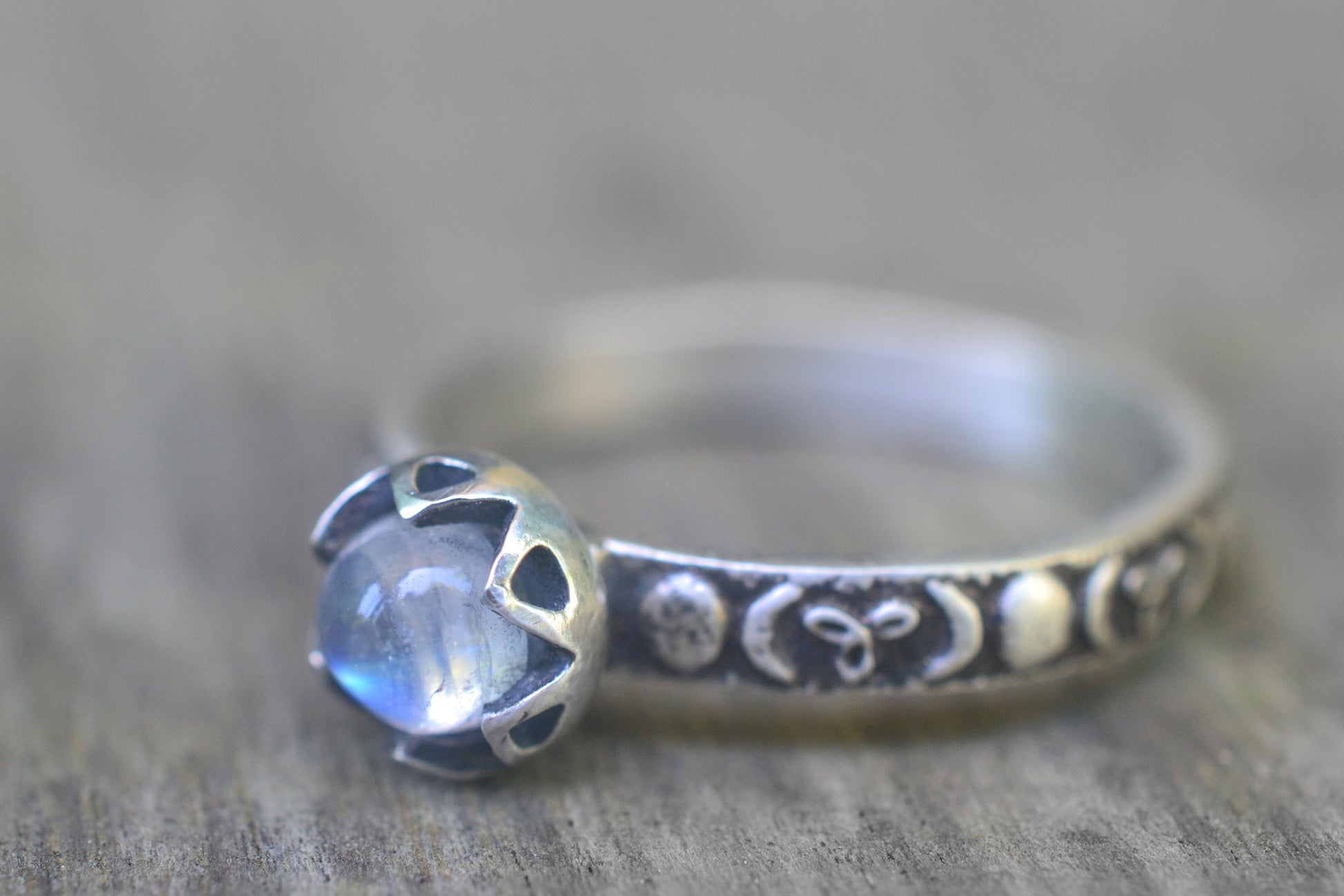 Gothic Silver Moon Goddess Ring with Gemstone