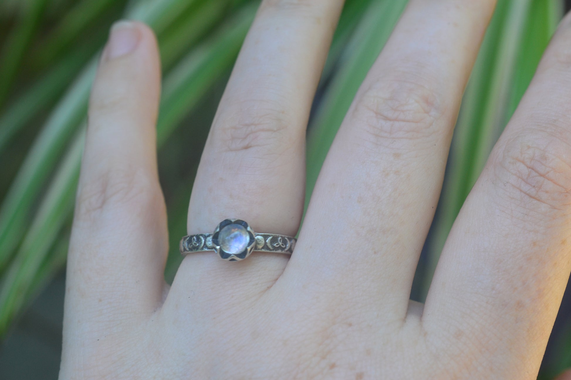 5mm Rainbow Moonstone Triple Goddess Ring