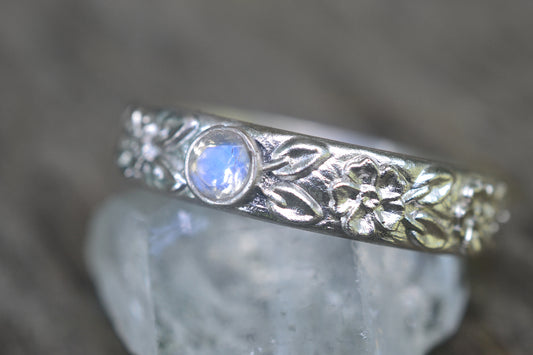 Mens Wild Rose Ring With Rainbow Moonstone