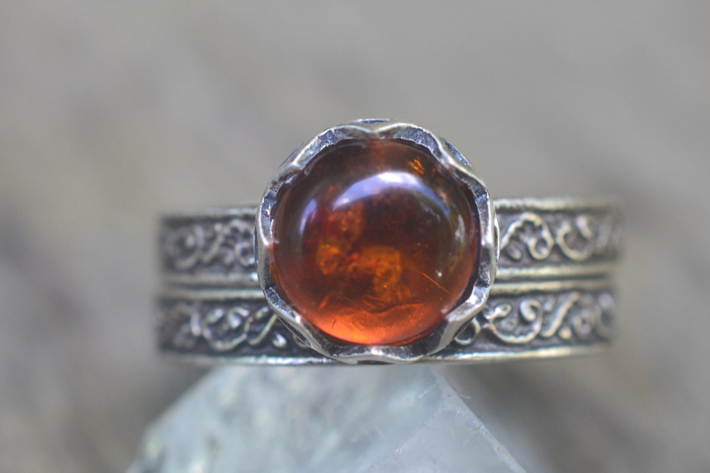 Baltic Amber Bridal Ring Set in Silver