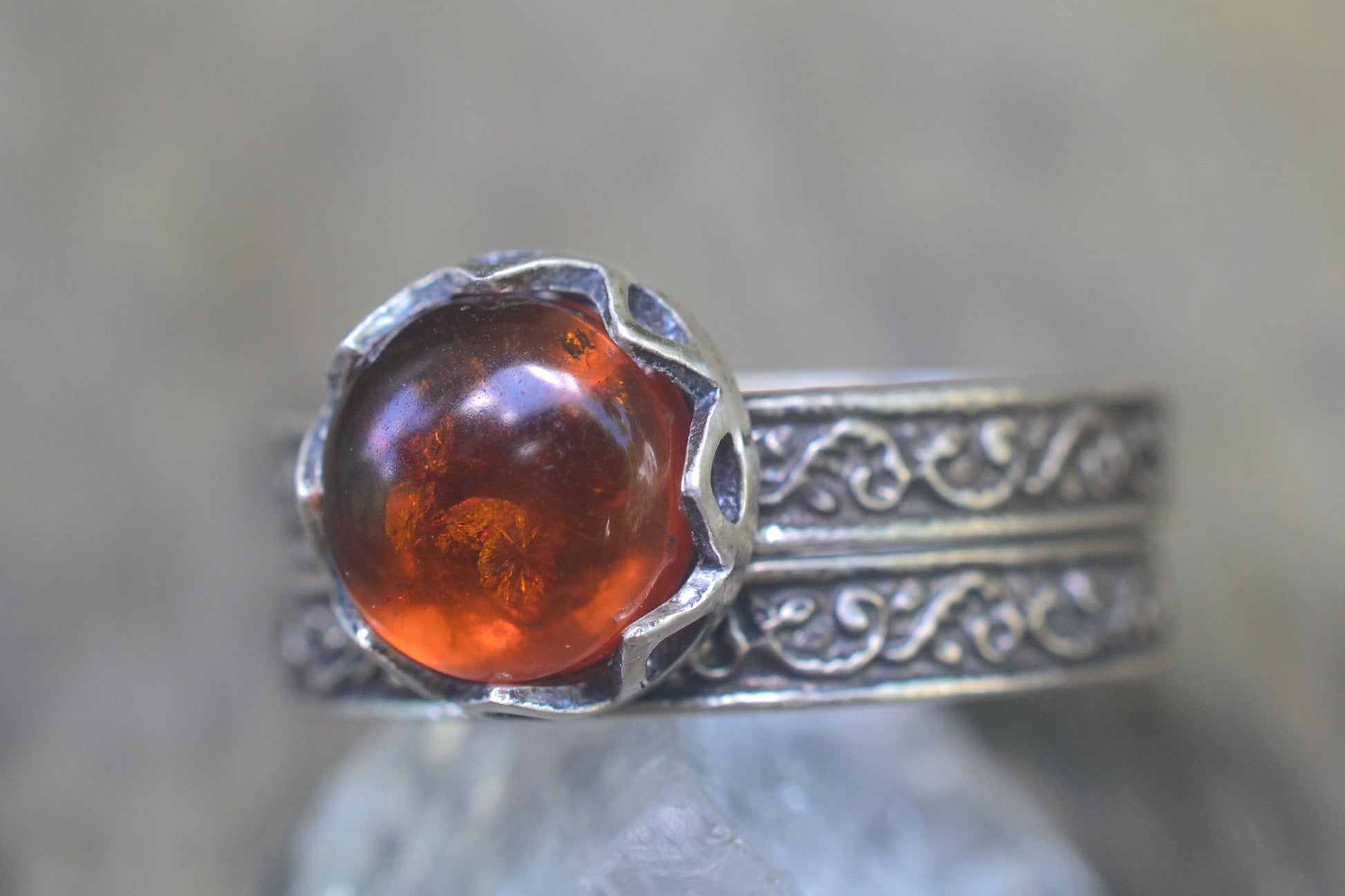Natural Amber Wedding Set in Silver