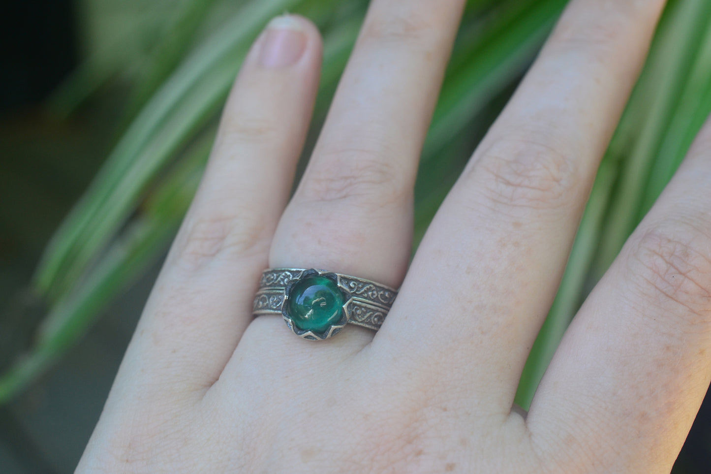 Emerald Bezel Engagement Ring & Wedding Band