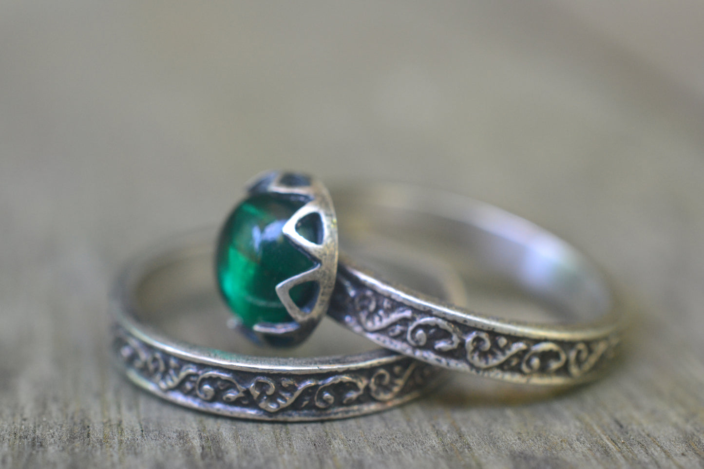 Emerald Engagement Ring & Wedding Band Set