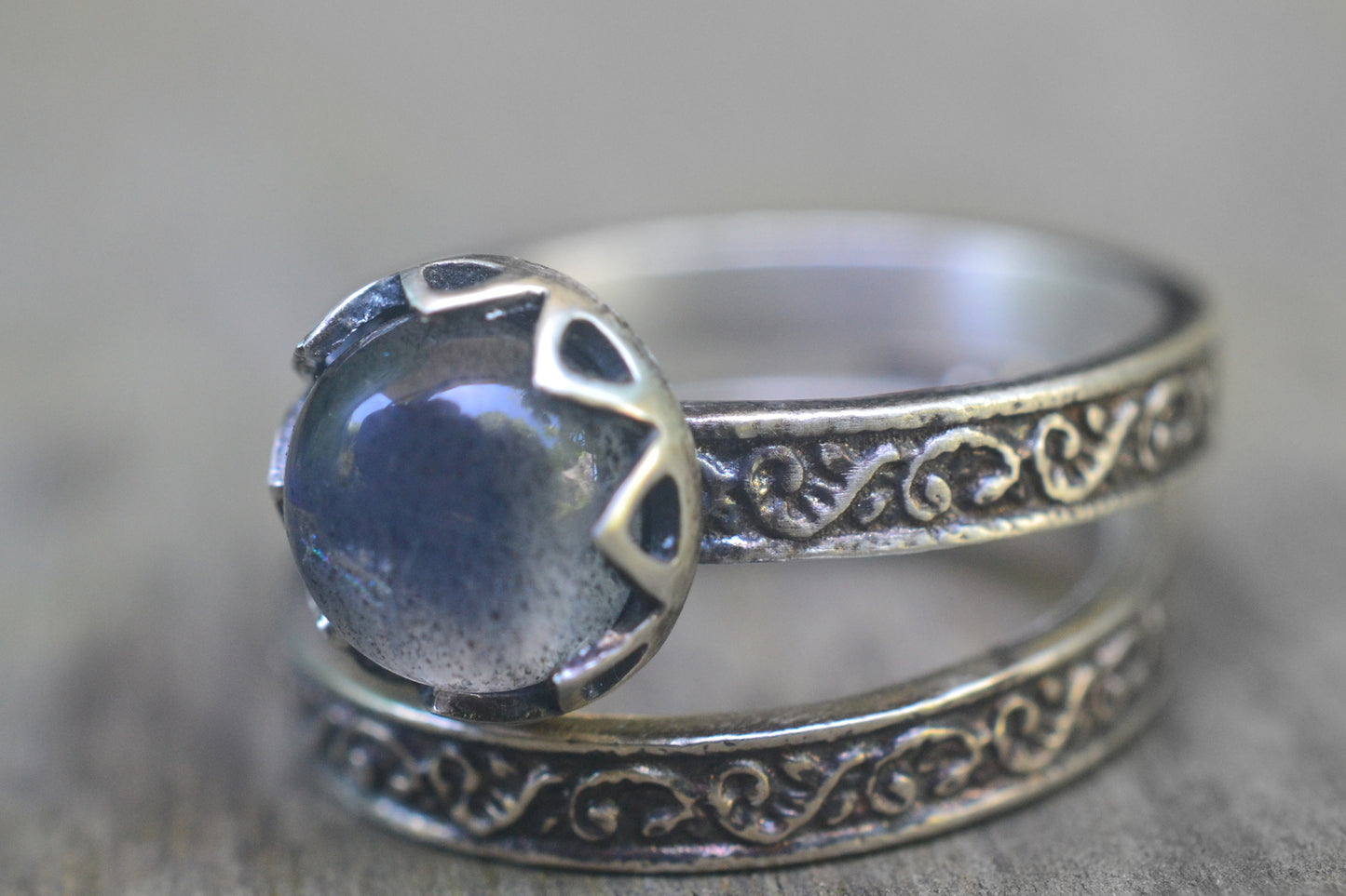Round Labradorite Gemstone Ring Set in Silver