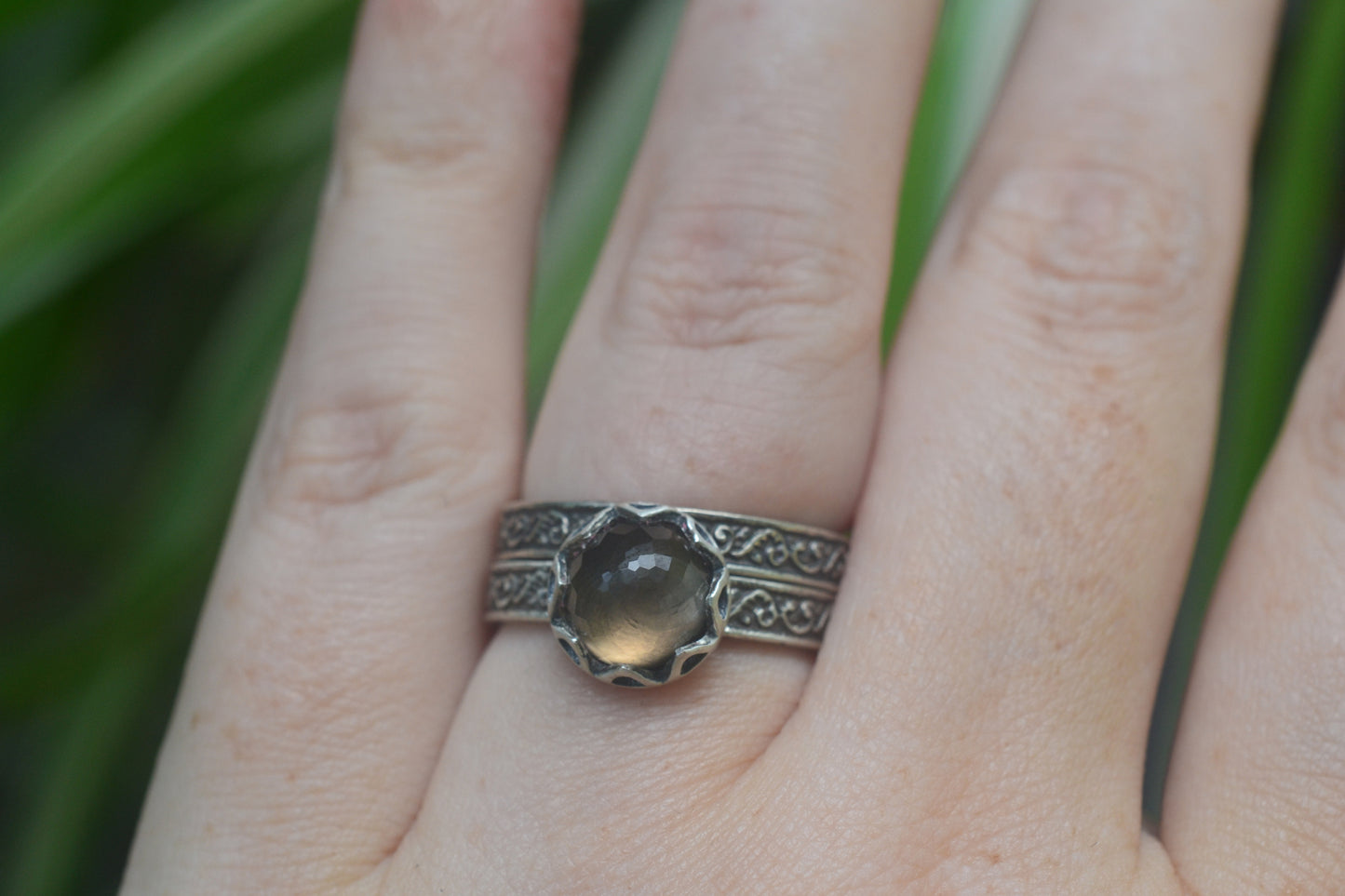 Natural Brown Smoky Quartz Wedding Set in Sterling