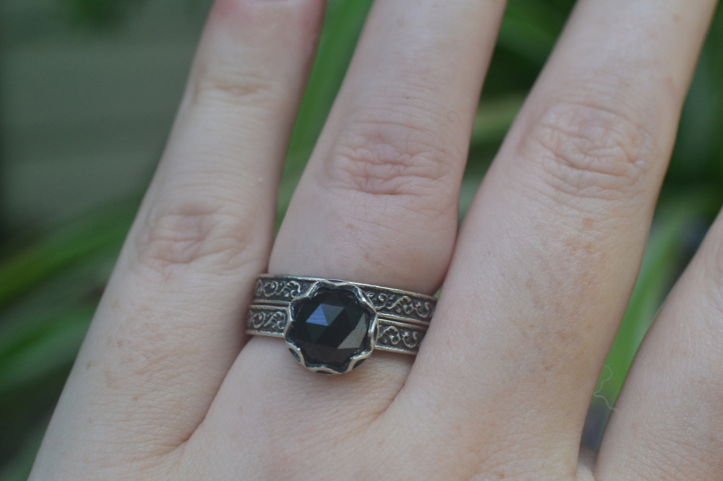 Black Spinel Bridal Set in Oxidised Sterling Silver