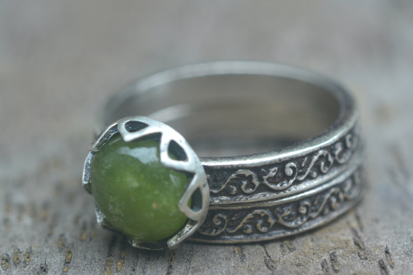 Natural Stone Bridal Ring Set in Sterling Silver