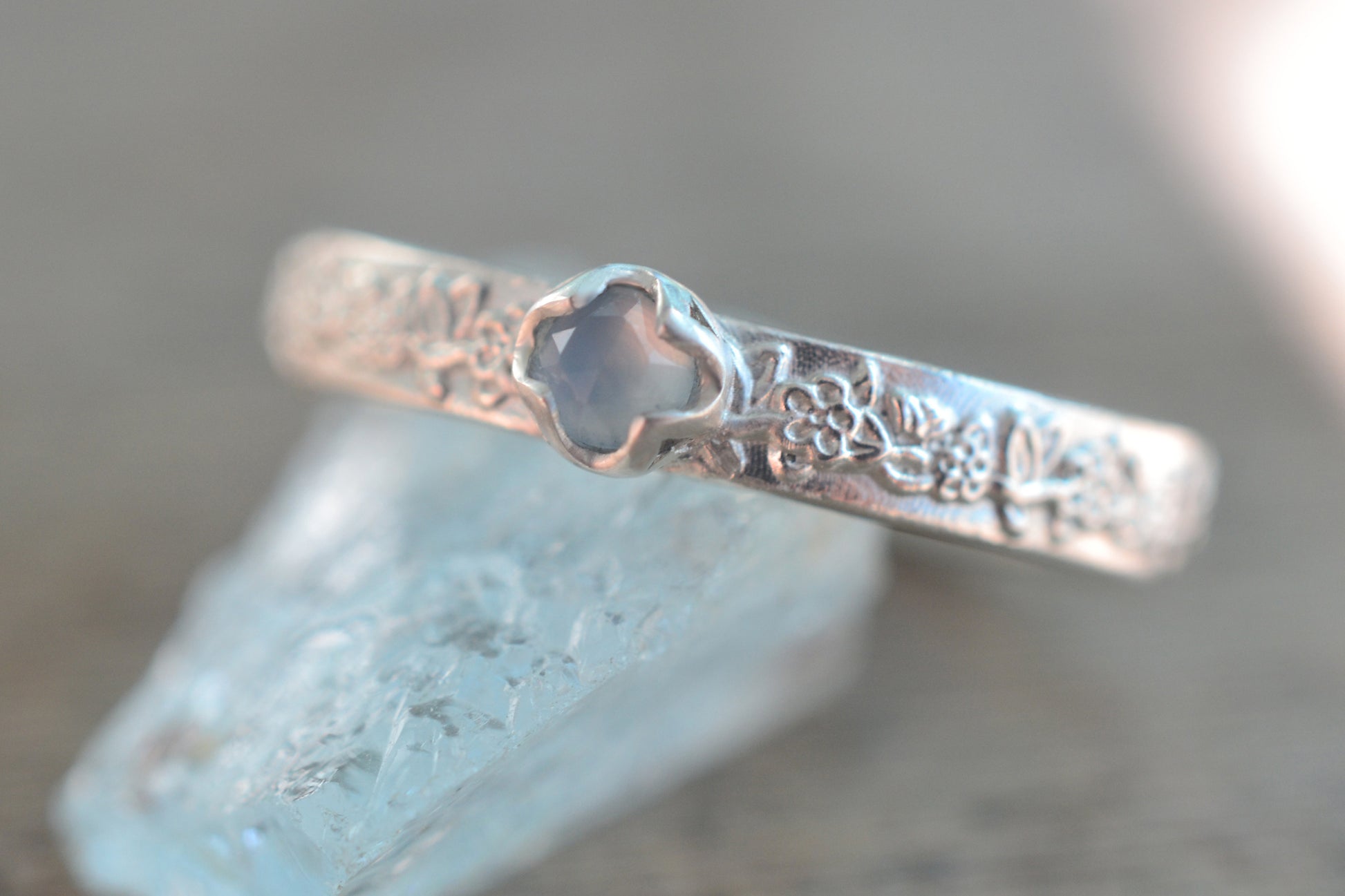 Rose Poesy Band With 3mm Rose Cut Chalcedony