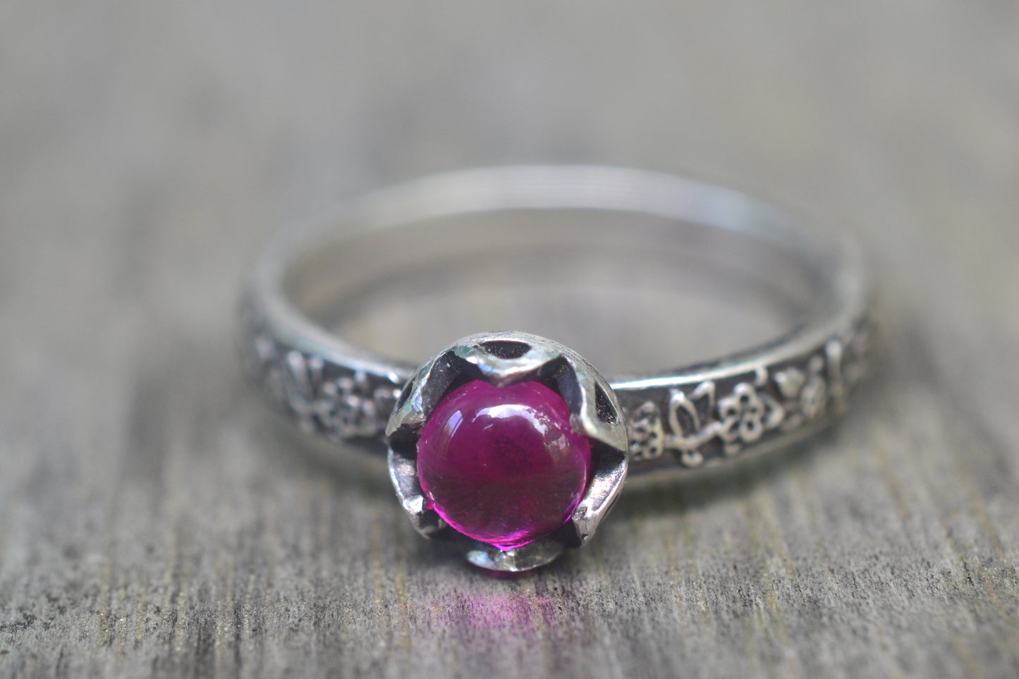 Ruby Promise Ring in Oxidised Sterling Silver