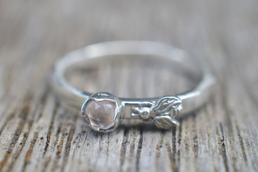 Natural Rose Quartz Ring With Silver Honeybee Charm