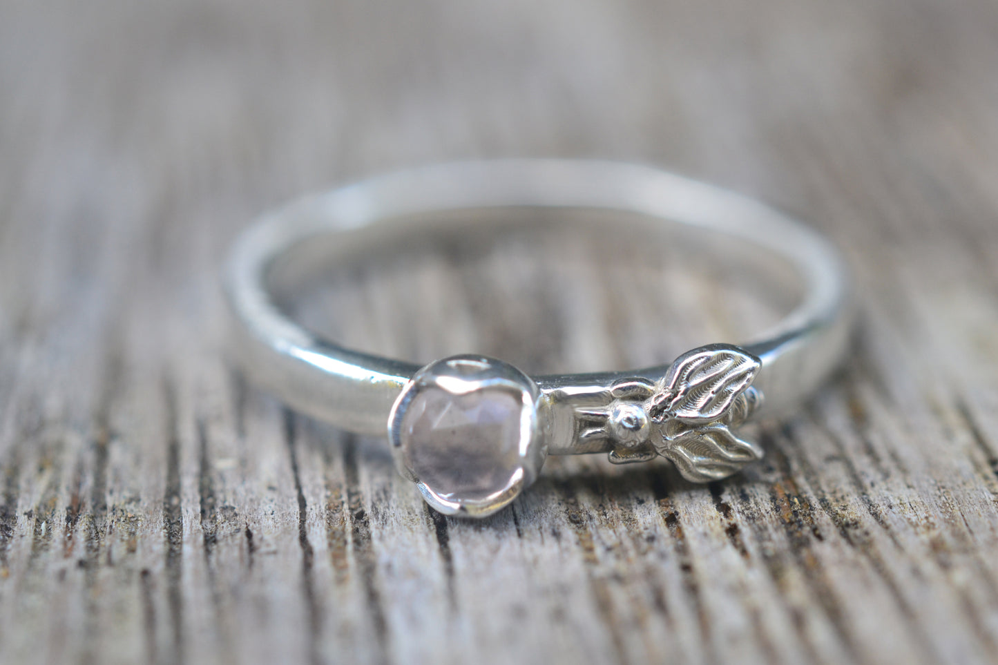Pink Crystal Ring With Dainty Bee Charm